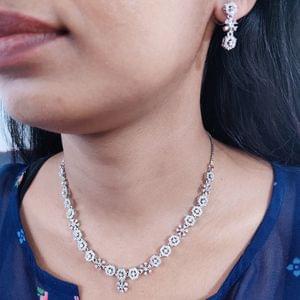 CZ Stoned Rhodium Delicate Necklace Set