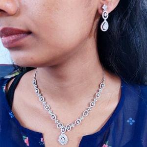 Silver American Diamond Pendant Necklace Party Wear