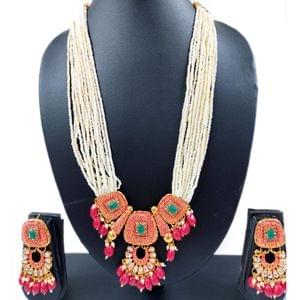 Pearl Mala With Kundan Red Pendant Online