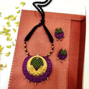 Khan Fabric Long Necklace With Broad Design Pendant