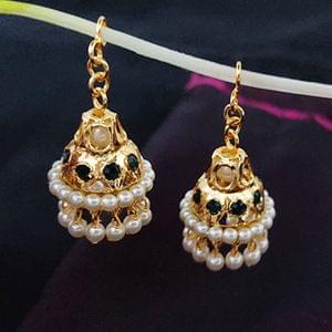 Golden Motil Jhumki Green Stoned  Without Tops