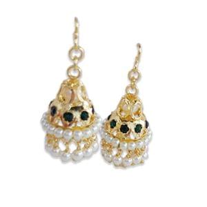 Golden Motil Jhumki Green Stoned  Without Tops