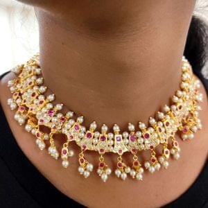 21 Peti Chinchpeti Haar in 2 Strings with Pink & White Stone_Hayagi