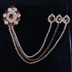 Sherwani Brooch In White-Red Stones