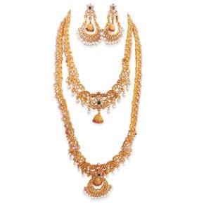Matte Finish Bridal Set Short Long Necklace Set