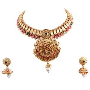 Short Necklace- Broad Flower Pendant Necklace Set