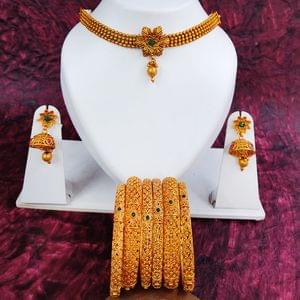 Short Necklace, Jhumki & Bangles Set