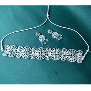 Rhodium Bridal Necklace With Mint Stone