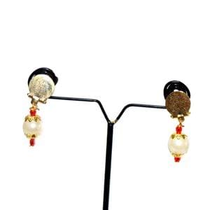 Ganpati Gold Earrings Red Beads With White Pearl Ganesh Ornament