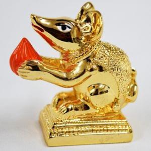 Mushak/Mouse Gold Finish With Modak For Ganesh Festival