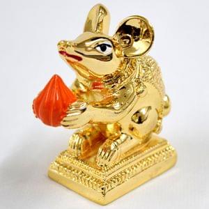 Mushak/Mouse Gold Finish With Modak For Ganesh Festival
