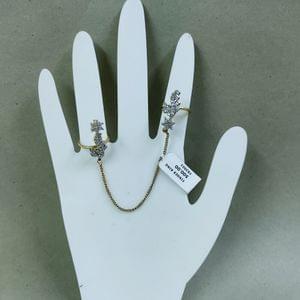 Double Finger Ring American Diamond Stoned