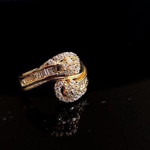 Golden Toned Finger Ring White Stone Studded