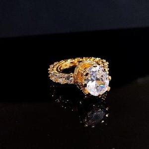 White Stone Studded Finger Ring Designer Gold Finish