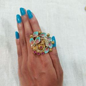 Broad Fancy Finger Ring Peacock Decorated