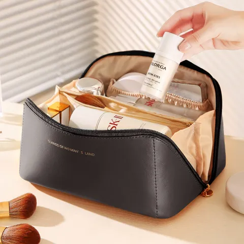 Portable Travel Cosmetic Bag | PU Leather Makeup Bag with Handle