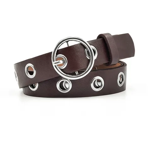 Fashion Round Buckle Decorative Thin Belt Casual All-Match Black Belt Schoolgirl Pin Buckle Jeans Belt