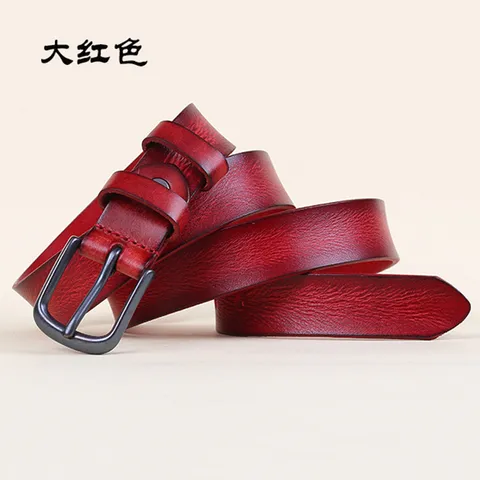 Retro Leather Denim Top Layer Pure Cowhide Ladies Belt Casual Fine Needle Buckle Pants Belt Factory