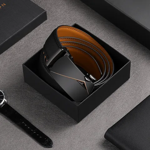 Men's belt men's belt genuine leather automatic buckle trousers belt men's two-layer cowhide business casual trousers belt