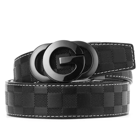 Belt automatic buckle head layer cowhide checkerboard genuine leather men's belt cross-borde